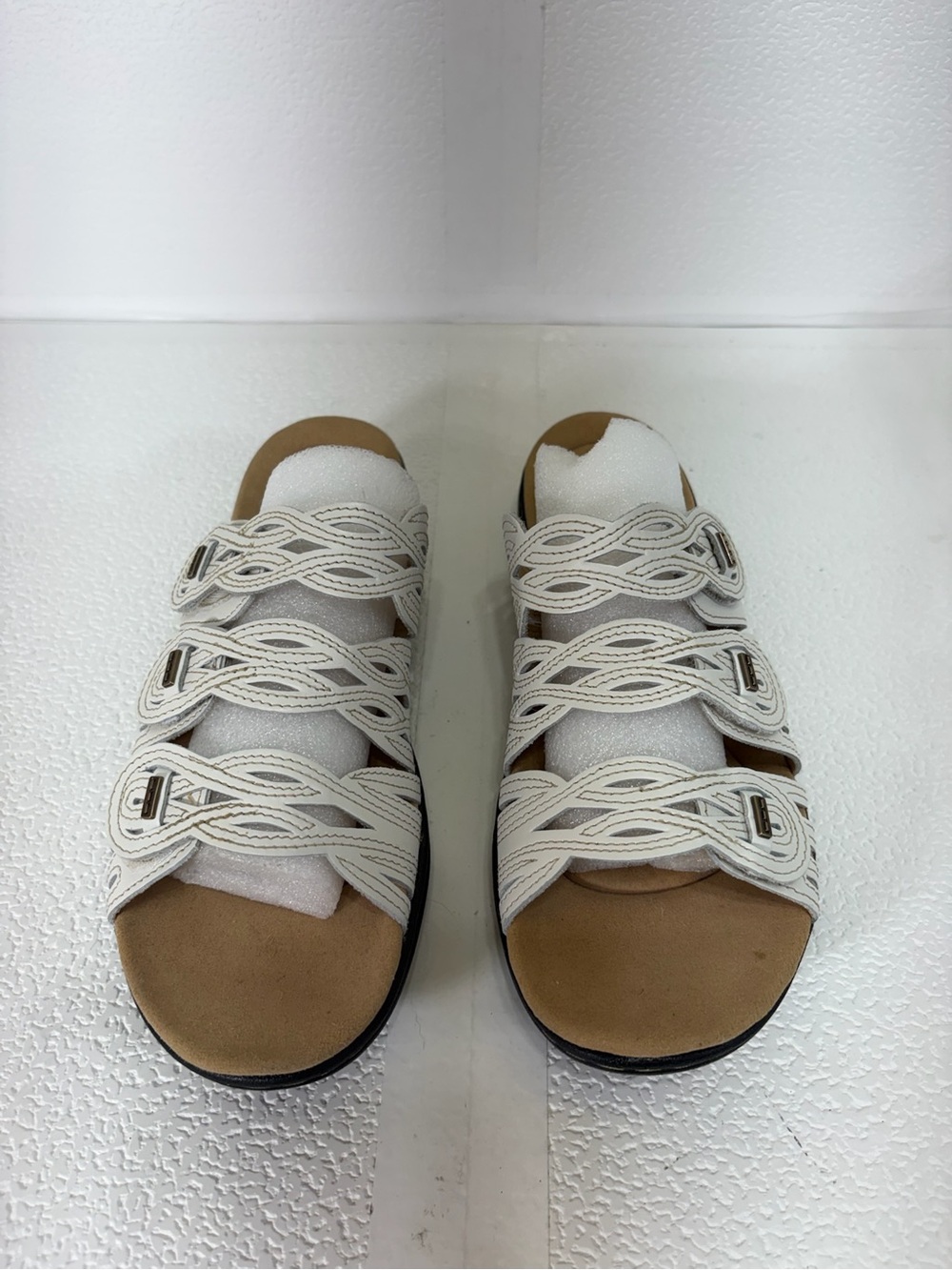 Clarks White Braided Multi-Strap Slide Sandals s320